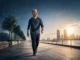 Middle-aged adult walking outdoors at a brisk pace, representing effective low-impact exercise after 40 for health and longevity.