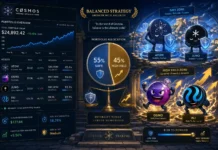 Illustration of Cosmos staking coins ranked by safety and yield, showing crypto portfolio balance