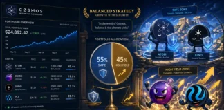 Illustration of Cosmos staking coins ranked by safety and yield, showing crypto portfolio balance