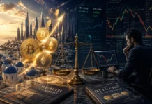 Crypto wealth concept showing bitcoin success vs risk and uncertainty in digital investment markets