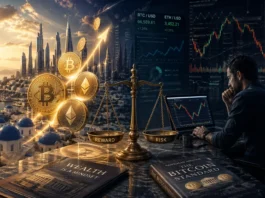 Crypto wealth concept showing bitcoin success vs risk and uncertainty in digital investment markets