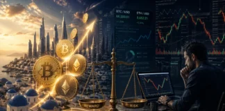 Crypto wealth concept showing bitcoin success vs risk and uncertainty in digital investment markets