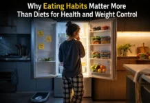A realistic lifestyle representation comparing everyday eating habits with strict dieting, highlighting how daily choices shape long-term health and weight-loss outcomes.