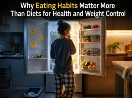 A realistic lifestyle representation comparing everyday eating habits with strict dieting, highlighting how daily choices shape long-term health and weight-loss outcomes.