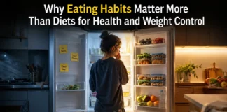 A realistic lifestyle representation comparing everyday eating habits with strict dieting, highlighting how daily choices shape long-term health and weight-loss outcomes.