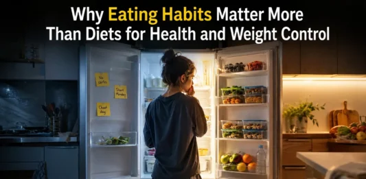 A realistic lifestyle representation comparing everyday eating habits with strict dieting, highlighting how daily choices shape long-term health and weight-loss outcomes.