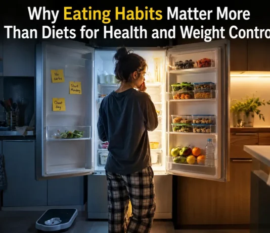 A realistic lifestyle representation comparing everyday eating habits with strict dieting, highlighting how daily choices shape long-term health and weight-loss outcomes.