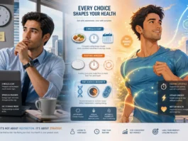 A modern health illustration comparing fasting vs three meals a day and their impact on nutrition and lifestyle.