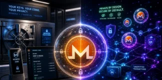 Monero (XMR) security visual highlighting safe storage, hardware wallets, and advanced privacy protection.