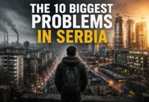 Serbia balances modernization and economic strain amid pollution and rising urban pressure in this cinematic editorial depiction of Belgrade.