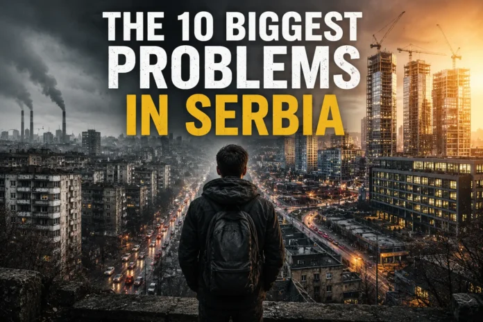 Serbia balances modernization and economic strain amid pollution and rising urban pressure in this cinematic editorial depiction of Belgrade.