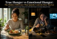 True Hunger vs Emotional Hunger: The Hidden Difference That Quietly Controls How You Eat A clear comparison of physical hunger versus emotional eating triggered by stress, cravings, and comfort-seeking behavior.