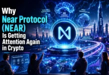 Why Near Protocol (NEAR) Is Getting Attention Again in Crypto futuristic illustration showing Near Protocol’s growing role in AI, scalable blockchain infrastructure, and the future of Web3.
