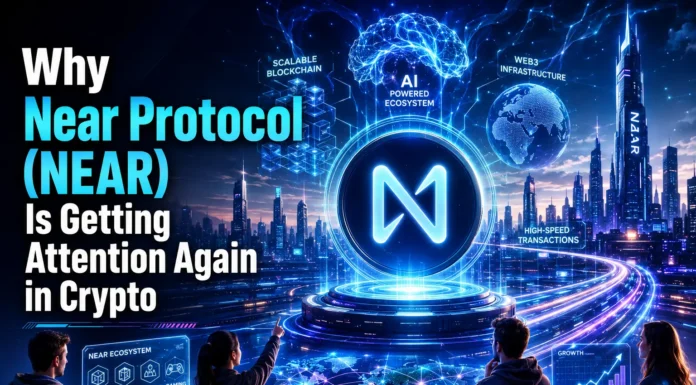 futuristic illustration showing Near Protocol’s growing role in AI, scalable blockchain infrastructure, and the future of Web3.