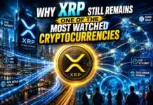 Illustration of XRP with glowing digital payment networks and futuristic crypto visuals.