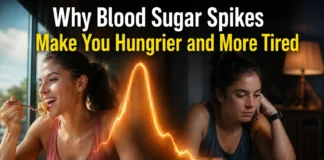 A person experiencing energy crashes and Hunger after eating reveals blood sugar volatility and metabolic stress.