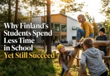 Why Finland’s Students Spend Less Time in School Yet Still Succeed Finnish students playing outside during recess at a Finnish school with shorter classroom hours