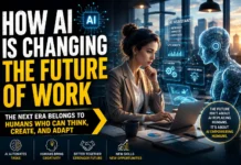 Human professionals working alongside artificial intelligence technology represent how AI is changing the future of work.