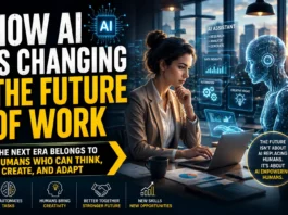 Human professionals working alongside artificial intelligence technology represent how AI is changing the future of work.