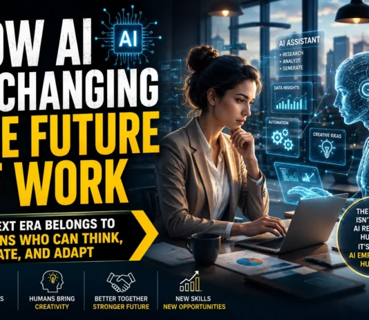 Human professionals working alongside artificial intelligence technology represent how AI is changing the future of work.