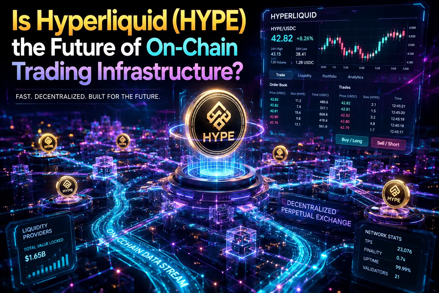 Is Hyperliquid (HYPE) the Future of On-Chain Trading Infrastructure? Hyperliquid ecosystem visualization featuring advanced on-chain trading platforms, decentralized liquidity flows, perpetual futures markets, and futuristic blockchain infrastructure powering the future of crypto finance.