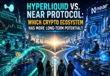 Hyperliquid Vs. Near Protocol: Which Crypto Ecosystem Has More Long-Term Potential? Visual comparison of Hyperliquid and Near Protocol ecosystems: decentralized trading, Web3 innovation, scalability, and long-term adoption.