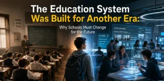 A comparison between traditional learning systems focused on knowledge retention and future classrooms designed around innovation, adaptability, and critical thinking.