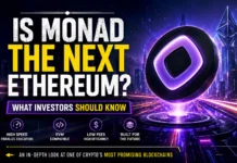 Is Monad the Next Ethereum? What Investors Should Know Futuristic illustration comparing Monad and Ethereum, highlighting blockchain scalability, smart contracts, EVM compatibility, and next-generation Layer 1 infrastructure.