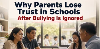 Concerned parent meeting with school administrators after repeated bullying incidents at school
