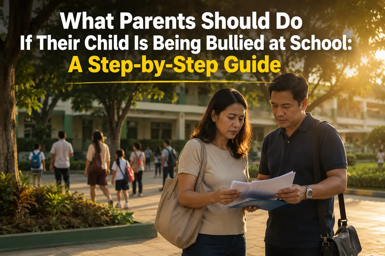 What Parents Should Do If Their Child Is Being Bullied at School: A Step-by-Step Guide Parent comforting a child who is being bullied at school while discussing steps to stop bullying and seek help.
