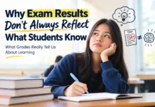 Why Exam Results Don’t Always Reflect What Students Know Students taking an examination in a classroom as a teacher supervises the test.