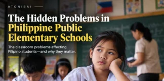 Philippine public elementary school classroom highlighting challenges in teaching quality, student learning, teacher workload, and education accountability.