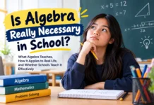 Is Algebra Really Necessary in School? A student solving equations on a classroom whiteboard, capturing the tension between abstract mathematical concepts and their practical applications in everyday life.