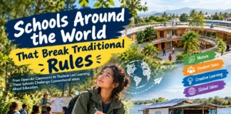 Students in an alternative learning environment, illustrating diverse educational models from around the world.