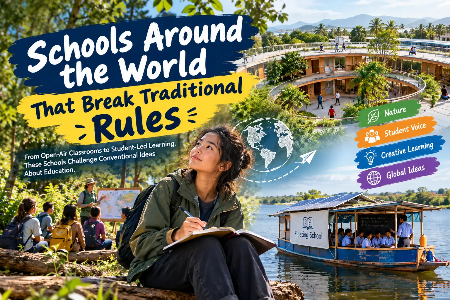 Schools Around the World That Break the Rules of Traditional Education Students in an alternative learning environment, illustrating diverse educational models from around the world.