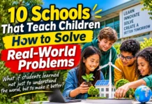 10 Schools That Teach Children How to Solve Real-World Problems Students collaborating on a practical school project to develop a solution to a real-world problem.