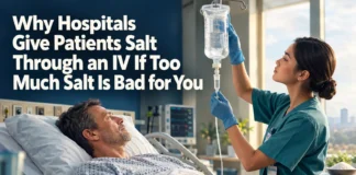 A bag of intravenous normal saline in a hospital, illustrating why doctors administer sodium chloride for specific medical conditions.