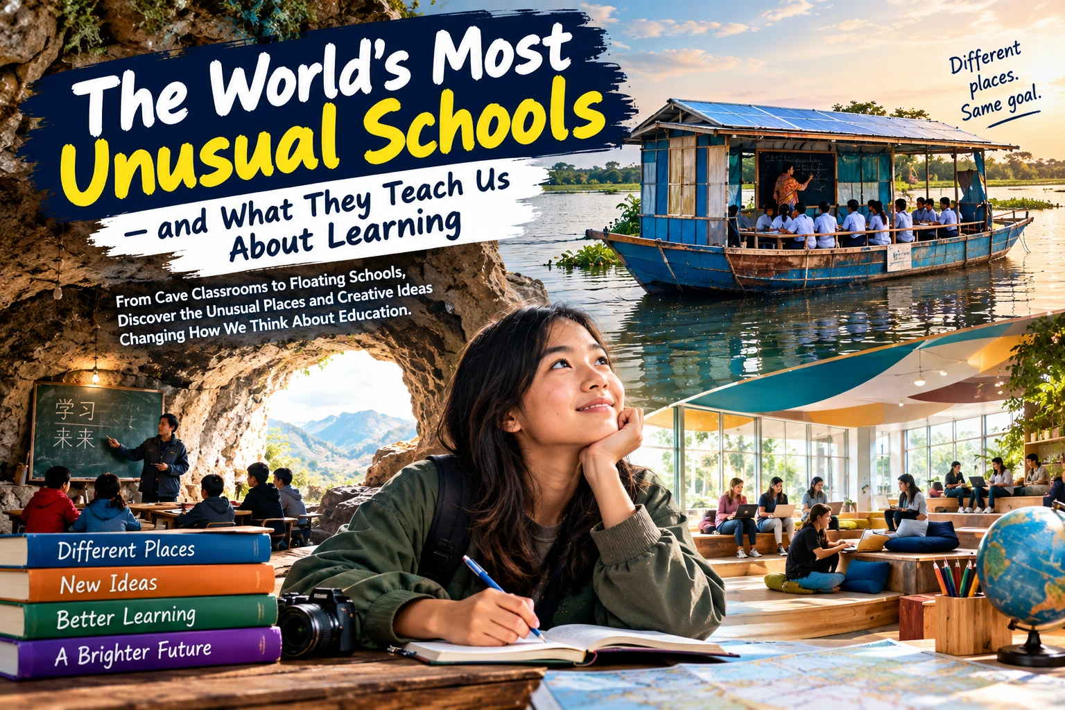 The World's Most Unusual Schools—and What They Teach Us About Learning Unusual school environments illustrating floating classrooms, remote learning, and innovative school architecture around the world.